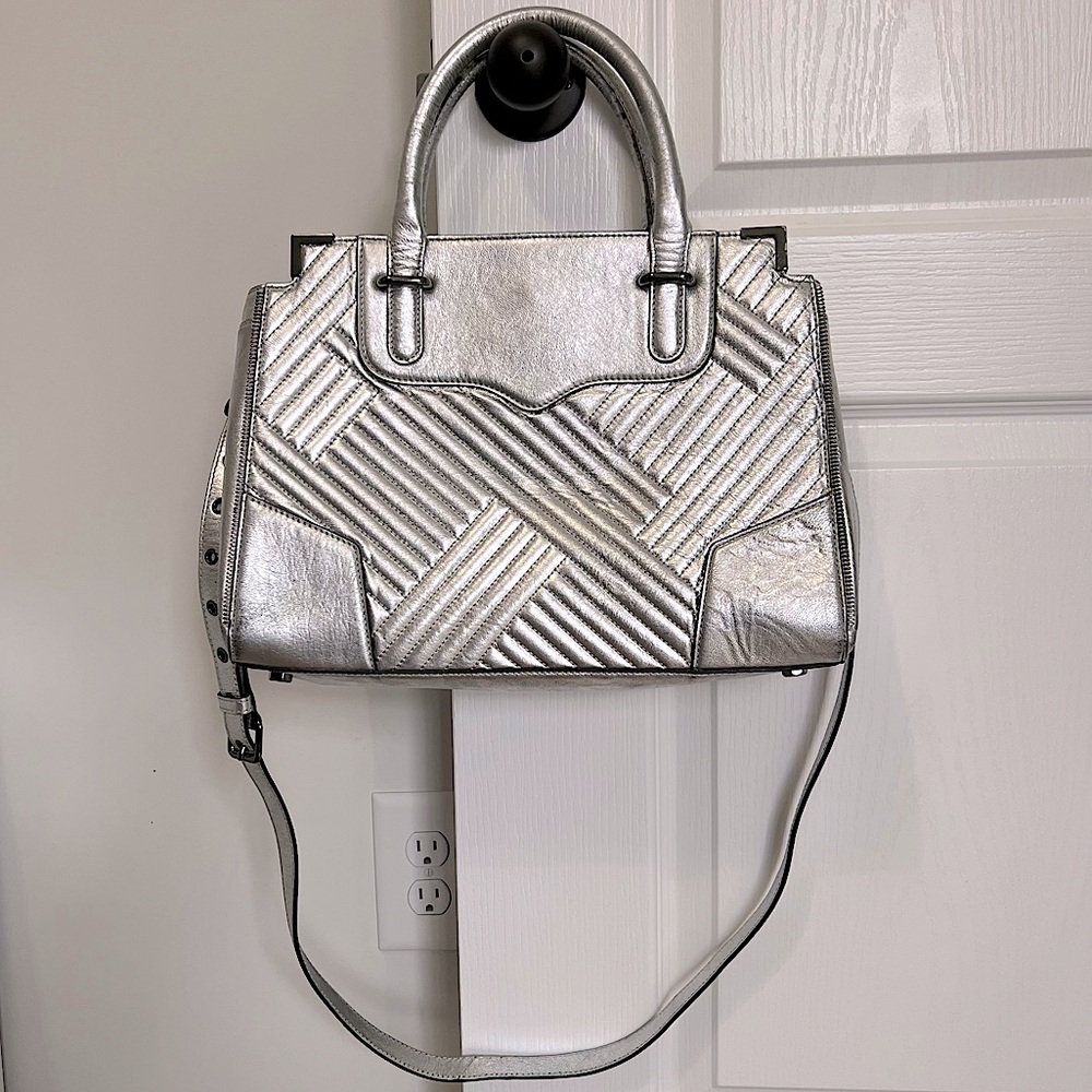 Rebecca Minkoff Silver Metallic Quilted Amorous Satchel Handle & Shoudler Straps